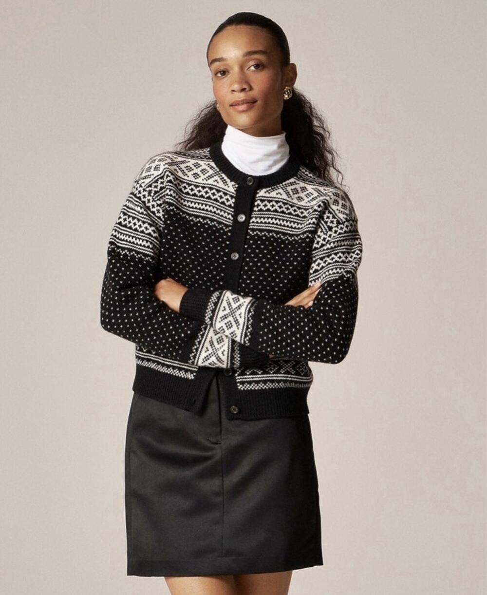 $178 J.Crew Fair Isle Cardigan 100% Lambswool Sz Medium